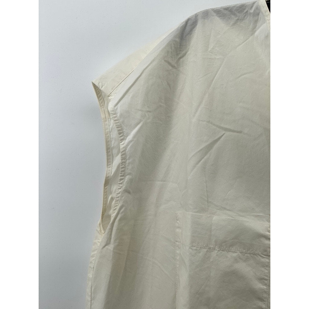 MUJI Women's Off-White V-Neck Henley Sleeveless Chest Pockets A-Line Dress SZ M