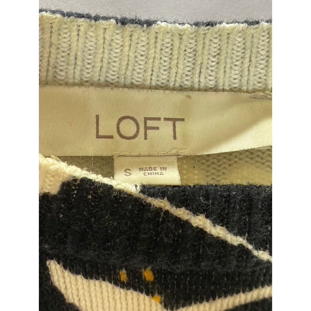 LOFT Women's Black Floral Crewneck Long Sleeve Lightweight Sweater SZ S