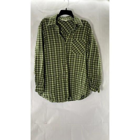 BASIC ITEMS BY LINDEX Women's Green Plaid Button-Up Top SZ 42/44(US M/L)