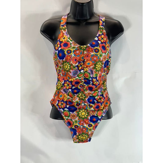 WRAY Women's Max Floral Groovy 70's Print Porto One Piece Swimsuit SZ S