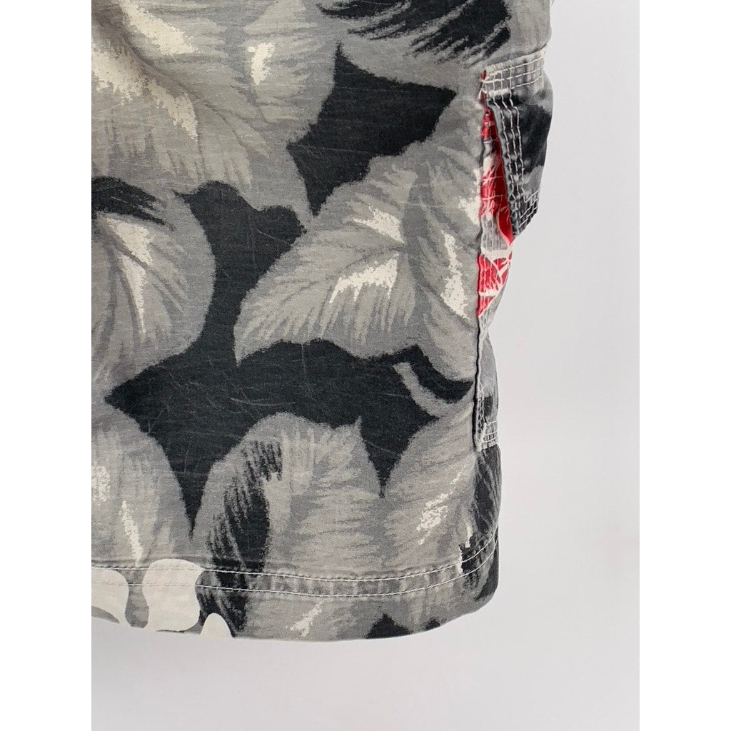 SOLITUDE Men's Hawaiian Tropical Floral Black/Red Grey Swim Board Shorts SZ 38