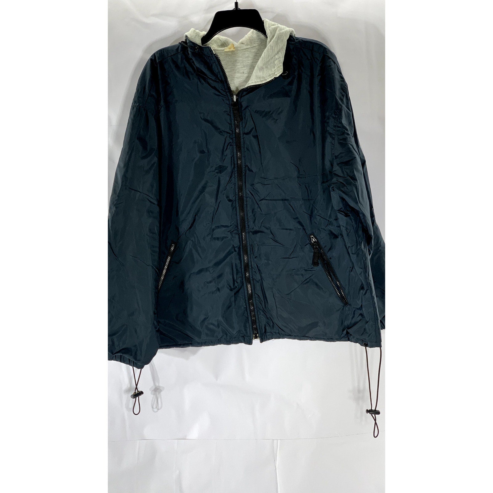 UNBRANDED Men’s Navy-Gray Zip-Up Hooded Jacket SZ L