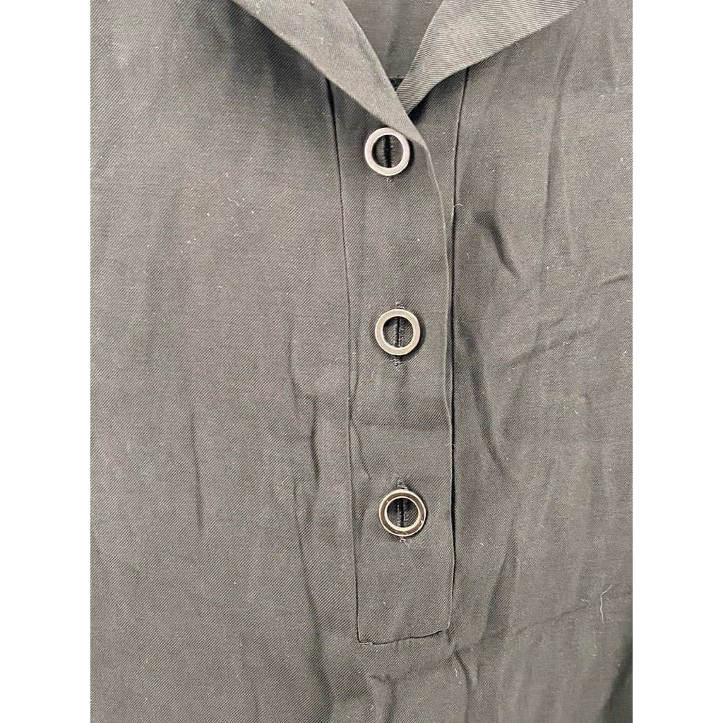 UNDERBROWN Women's Black Half-Button Long Sleeve Midi Belted Dress SZ M