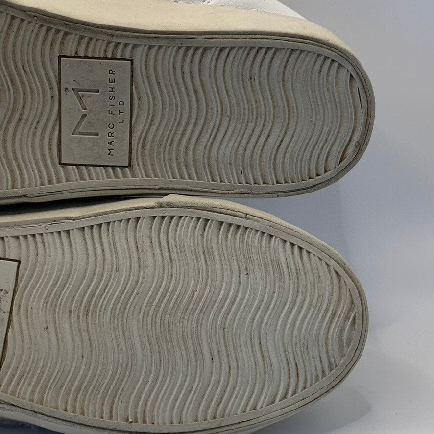 MARC FISHER LTD Women's White/Tan Mello Faux Sherpa Trim Lace-Up Sneakers SZ 8