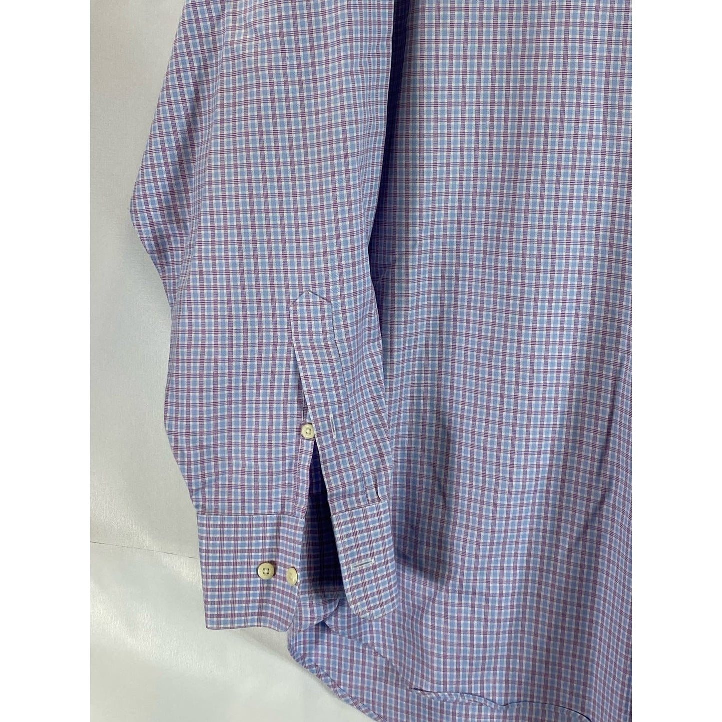 DAVID DONAHUE Men's Pink/Blue Gingham Button-Up Long Sleeve Shirt SZ 16.5 34/35