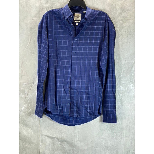 BEN SHERMAN Men's Navy Dobby Windowpane Stretch Skinny-Fit Dress Shirt SZ 16