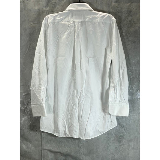 INDICHINO Men's White Solid Button-Up Long Sleeve Dress Shirt L
