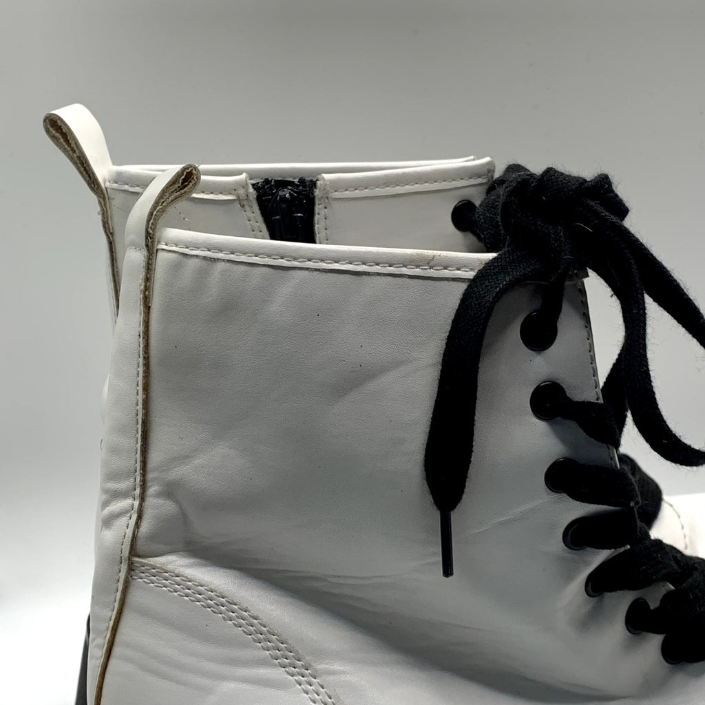 MADDEN GIRL Women's White Kurtt Faux-Leather Side-Zip Lace-Up Combat Boots SZ7.5