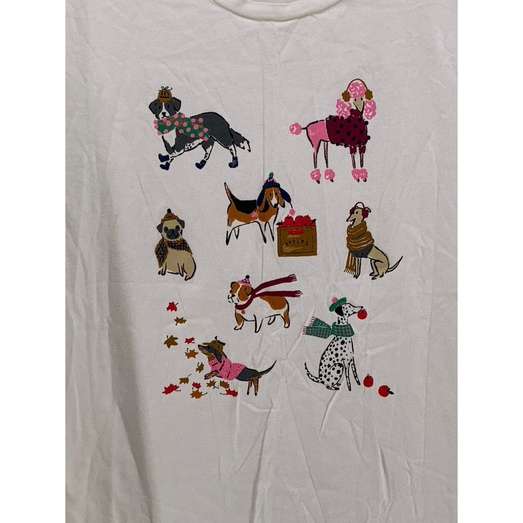 J.CREW Women's Off-White Fall Dog Graphic Long Sleeve Collector Tee SZ L