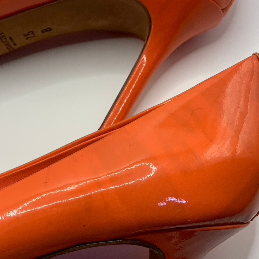 COACH Women's Orange Nala Patent Leather Round-Toe Slip-On Pumps SZ 7.5