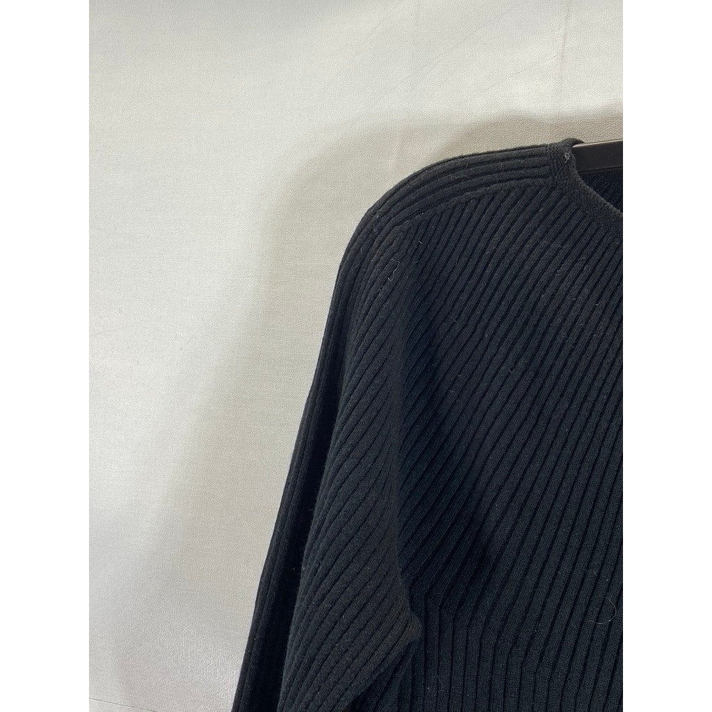 UNIQLO Women's Black Ribbed Crewneck Long Sleeve Top SZ M