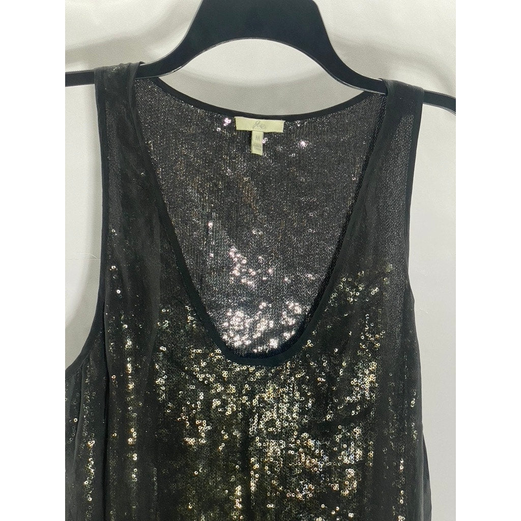 JOIE Women's Black Deep Scoop-Neck Sequin Embellished Sheer Layered Tank Top SZM