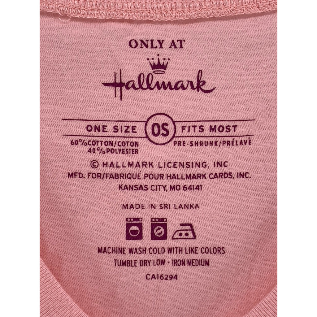HALLMARK Women's Light Pink Graphic V-Neck Short Sleeve Sleep Shirt SZ OS