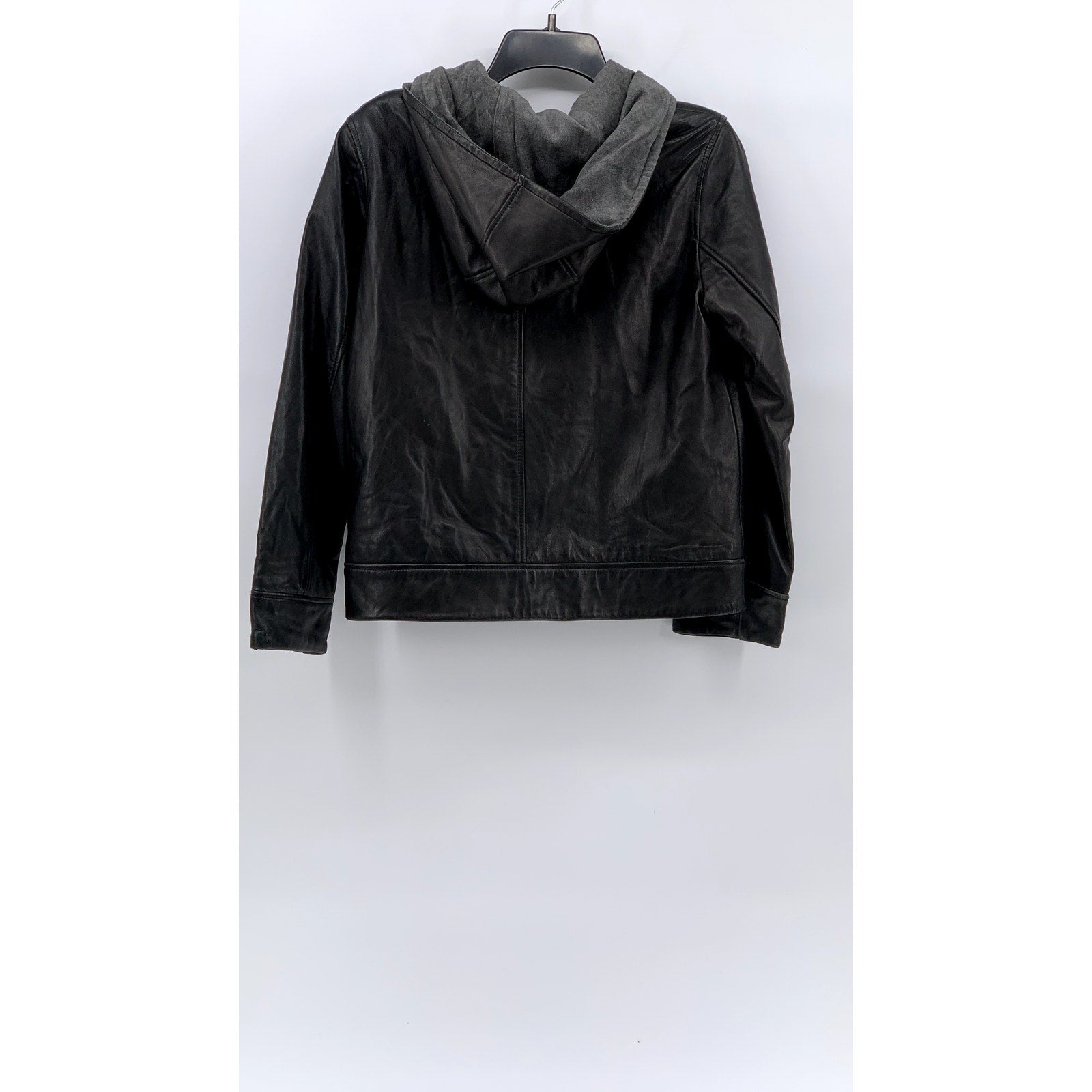 ANDREW MARC Women’s Petite Black Leather Hooded Zip-Up Jacket SZ PS