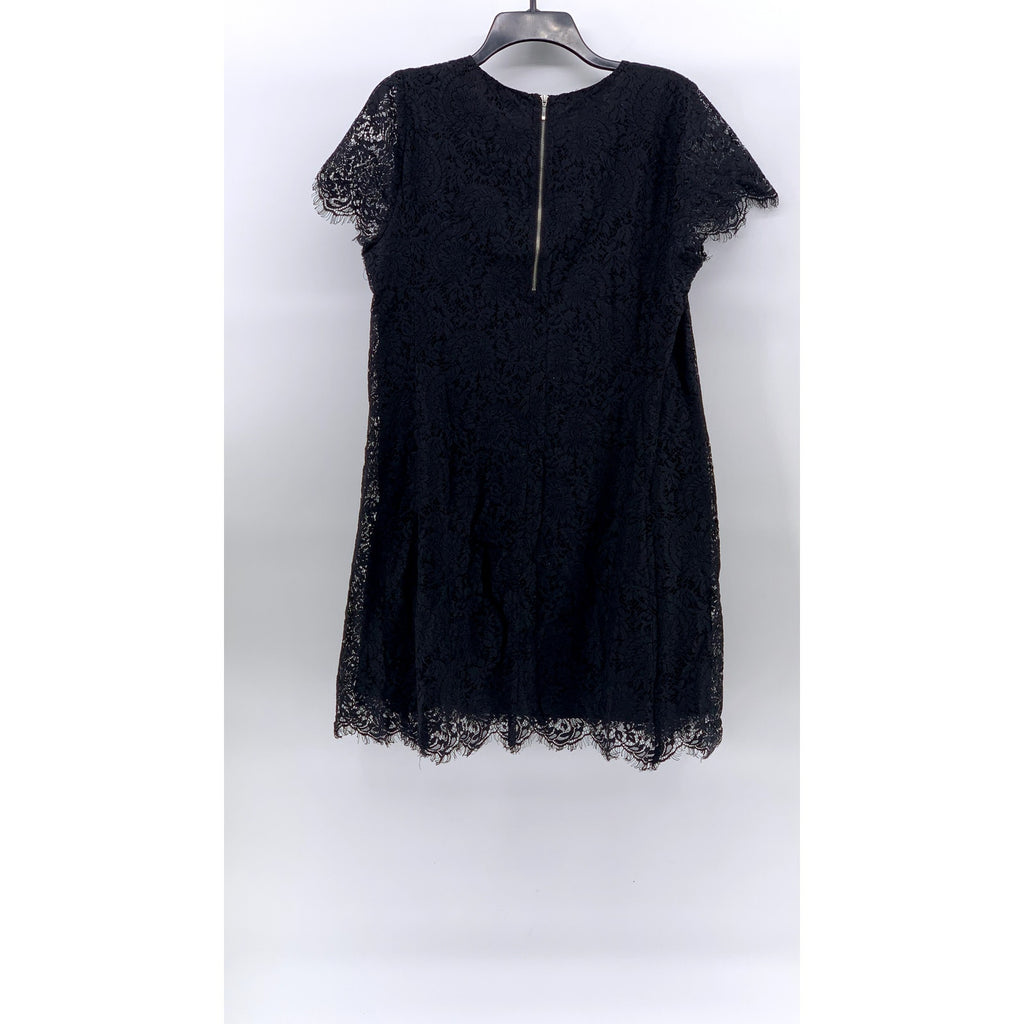 MADEWELL Women's Black Floral Lace Crewneck Short Sleeve Shift Mini Dress SZ 8