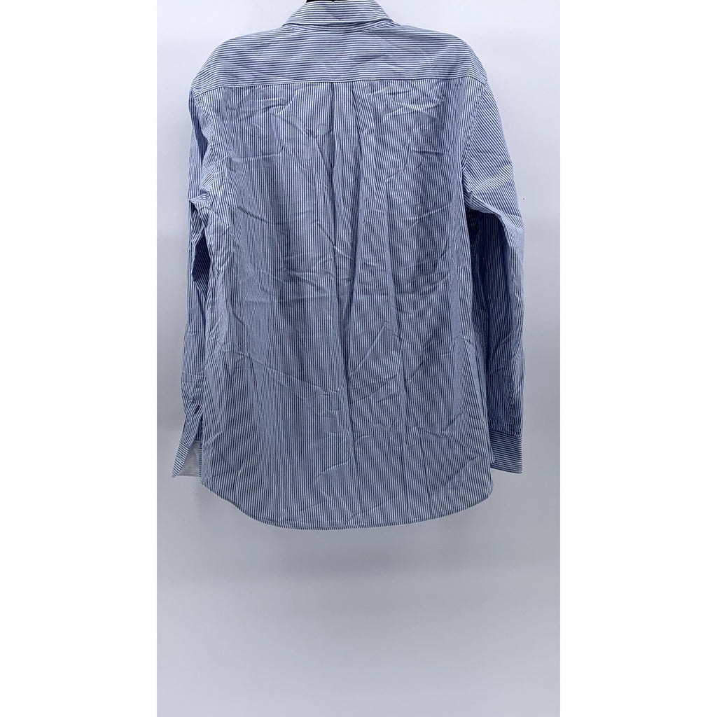 J.MCLAUGHIN Men's Blue-White Micro Stripe Button-Up Regular-Fit Shirt SZ L