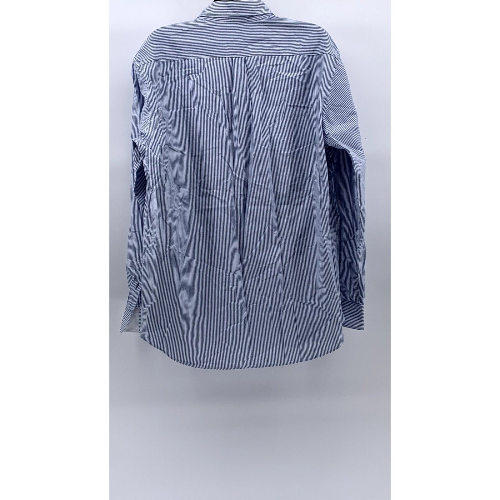 J.MCLAUGHIN Men's Blue-White Micro Stripe Button-Up Regular-Fit Shirt SZ L