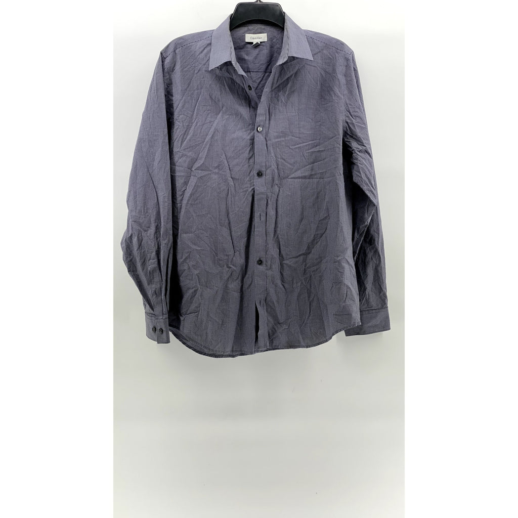 CALVIN KLEIN Men's Blue Micro-Check Regular-Fit Button-Up Long Sleeve Shirt SZ M