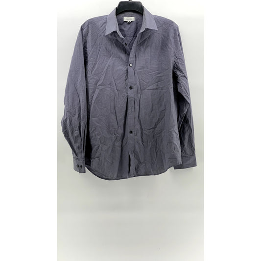 CALVIN KLEIN Men's Blue Micro-Check Regular-Fit Button-Up Long Sleeve Shirt SZ M