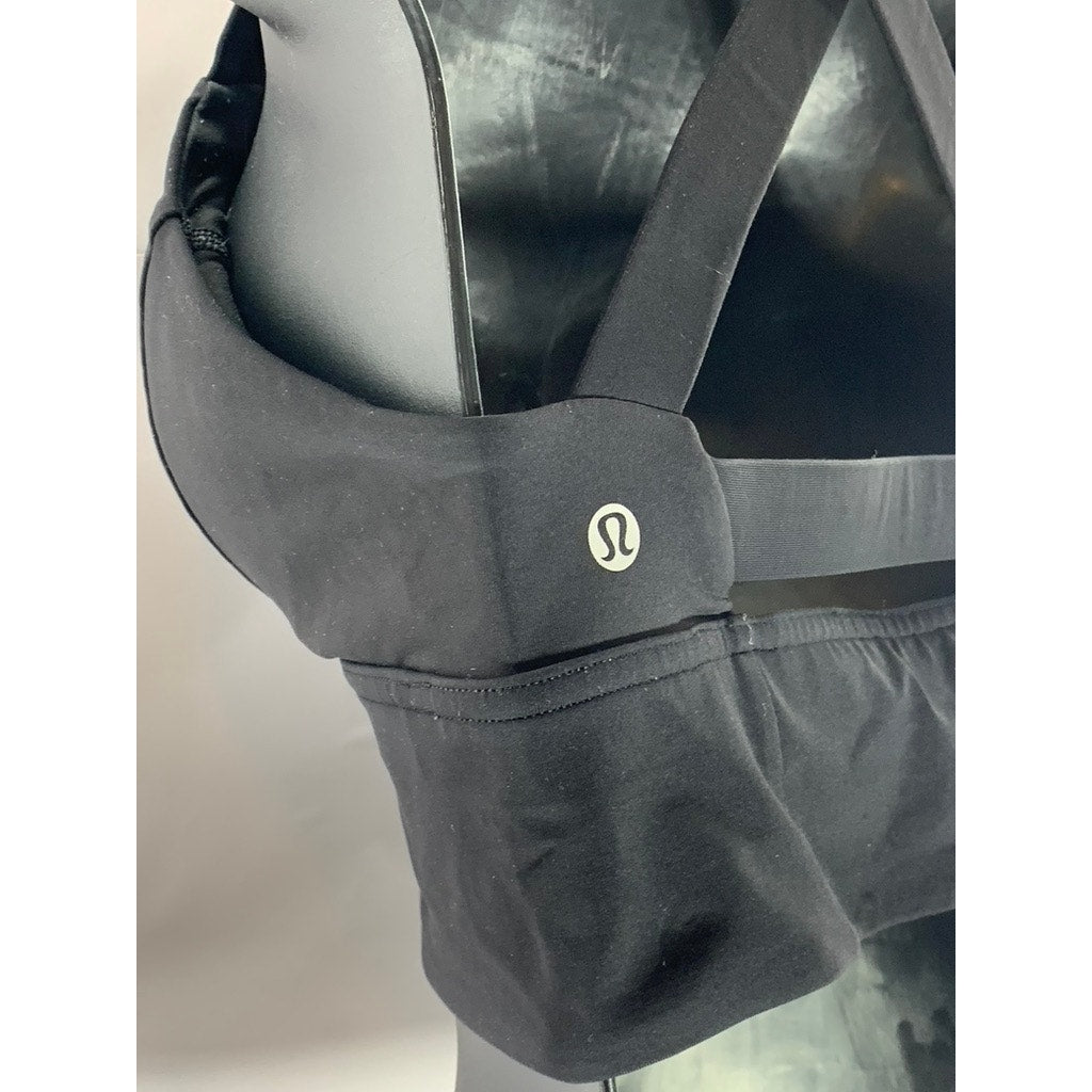 LULULEMON Women's Black Solid Deep V-Neck Cross-Back Cutout Sport Bra SZ S