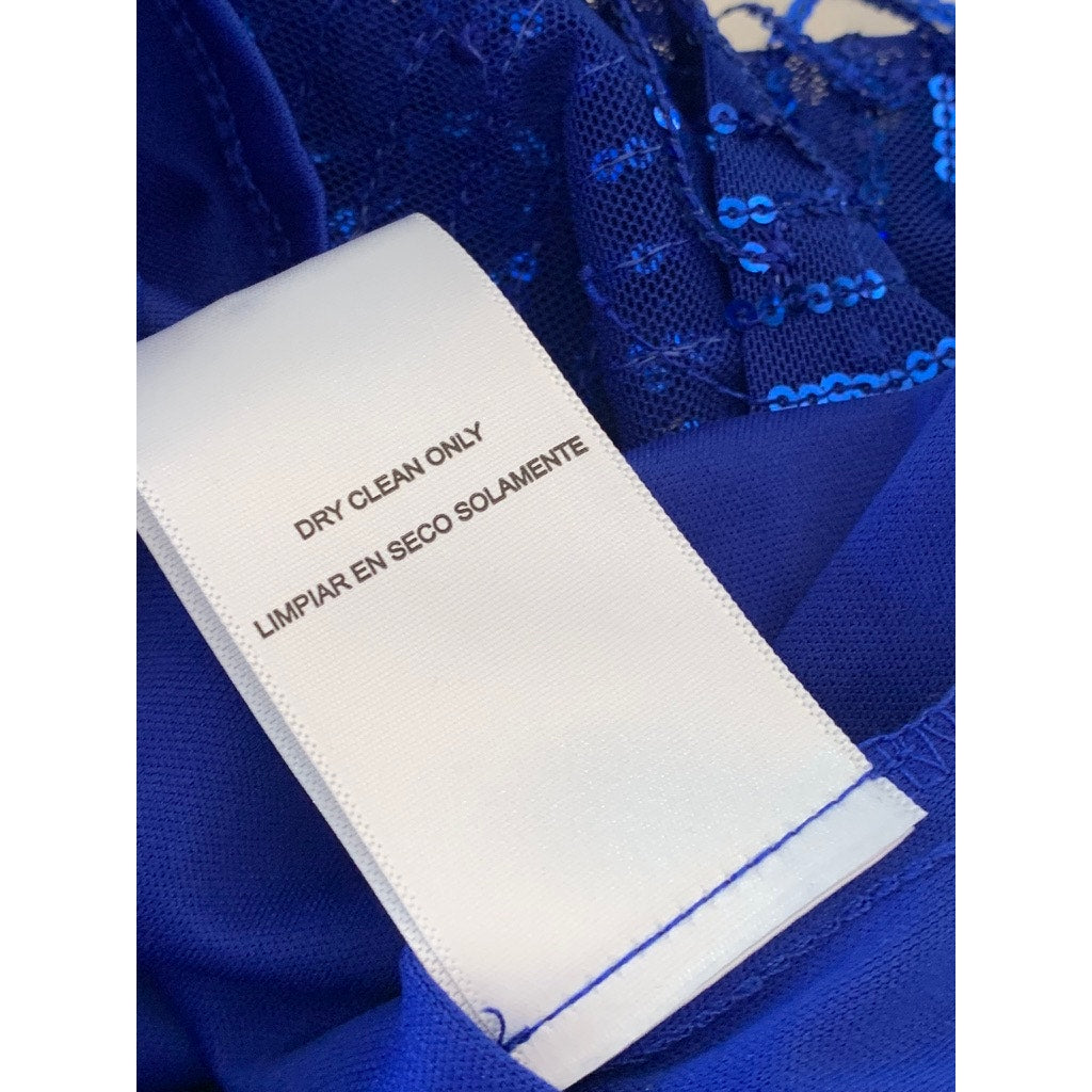 CITY TRIANGLES Juniors Blue Mesh Sequin Embellished Straight-Neck Mini Dress SZ7