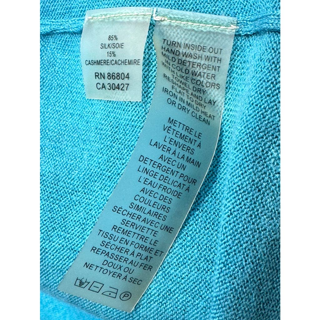 MAGASCHONI Women's Blue Ribbed Trim Silk-Cashmere Open-Front Cardigan SZ S