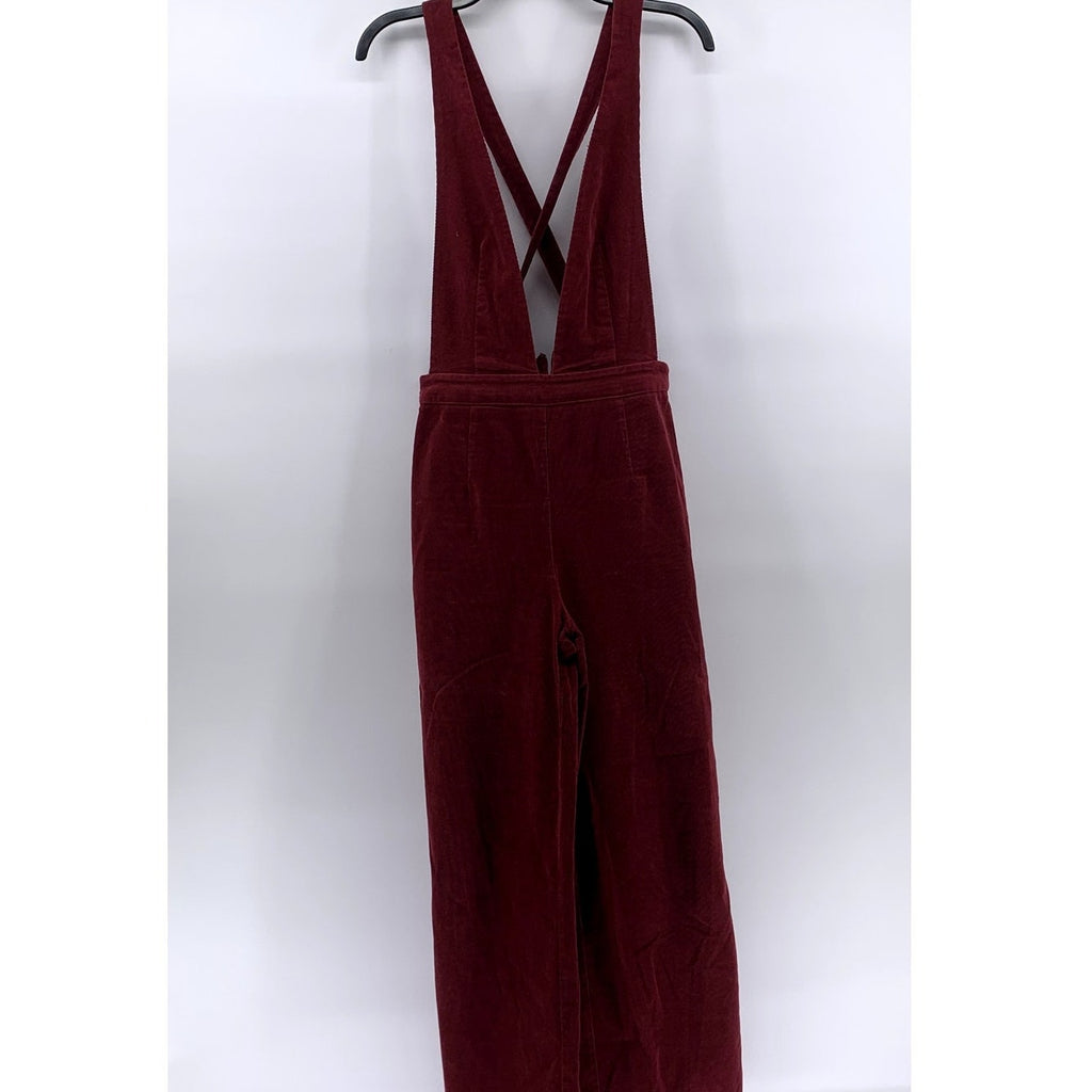 FOREVER 21 CONTEMPORARY Women’s Burgundy Corduroy Cross-Back Jumpsuit SZ M