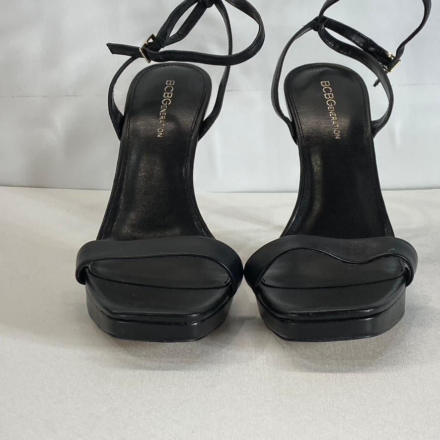 BCBGENERATION Women's Black Leather Cadence Ankle-Strap Platform Sandals SZ 10