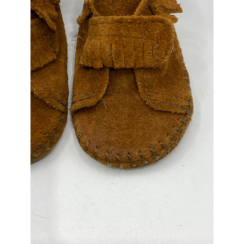 MINNETONKA Infant Girls' Brown Leather Pull-On Moccasin Shoes SZ 3