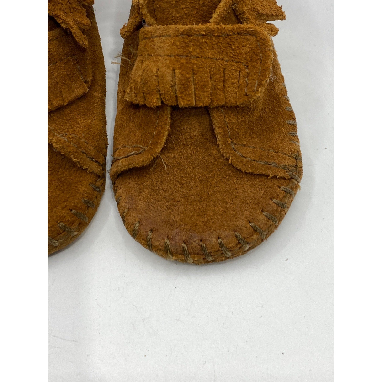 MINNETONKA Infant Girls' Brown Leather Pull-On Moccasin Shoes SZ 3