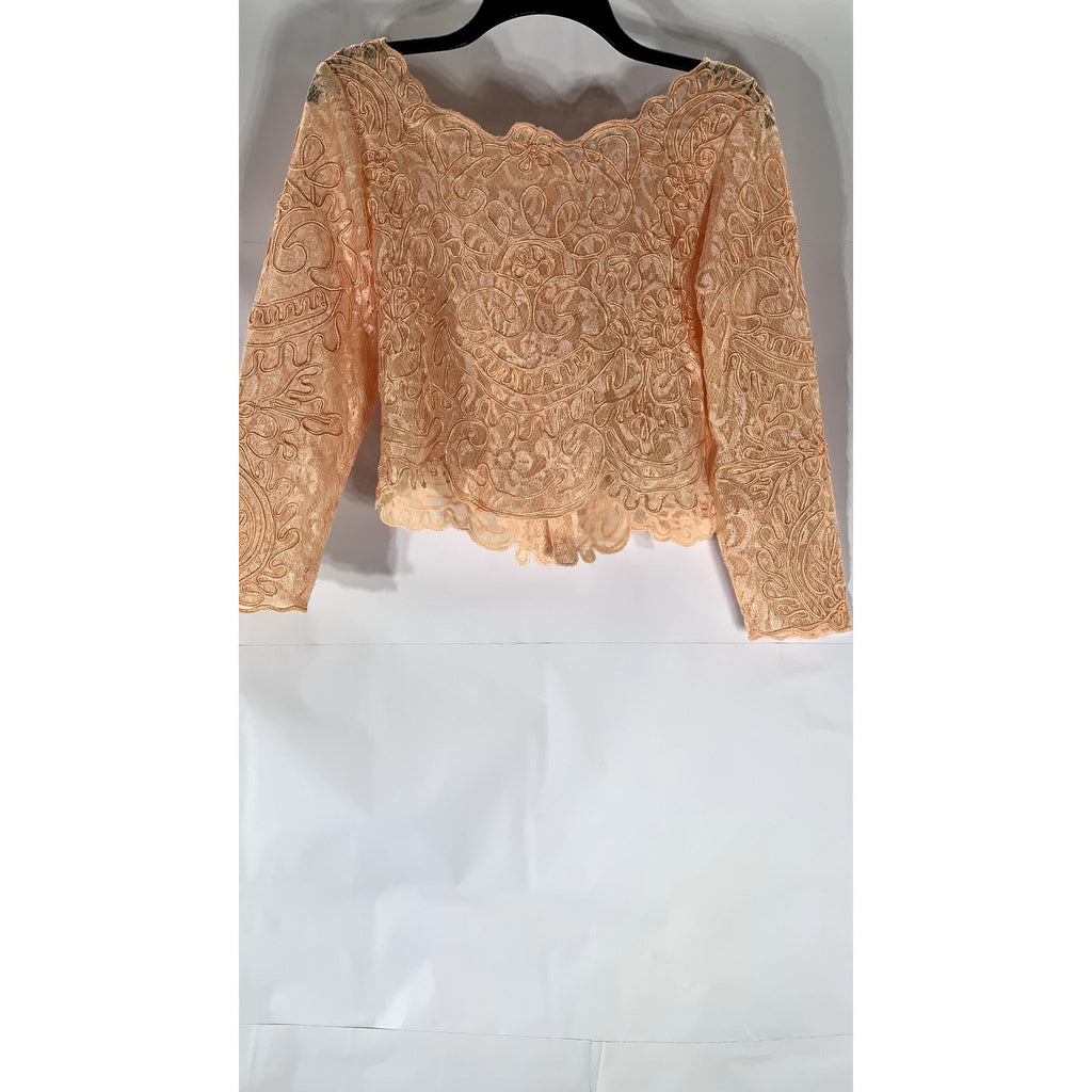 UNBRANDED Women's Pink Embroidered Lace Button-Up Long Sleeve Top SZ S