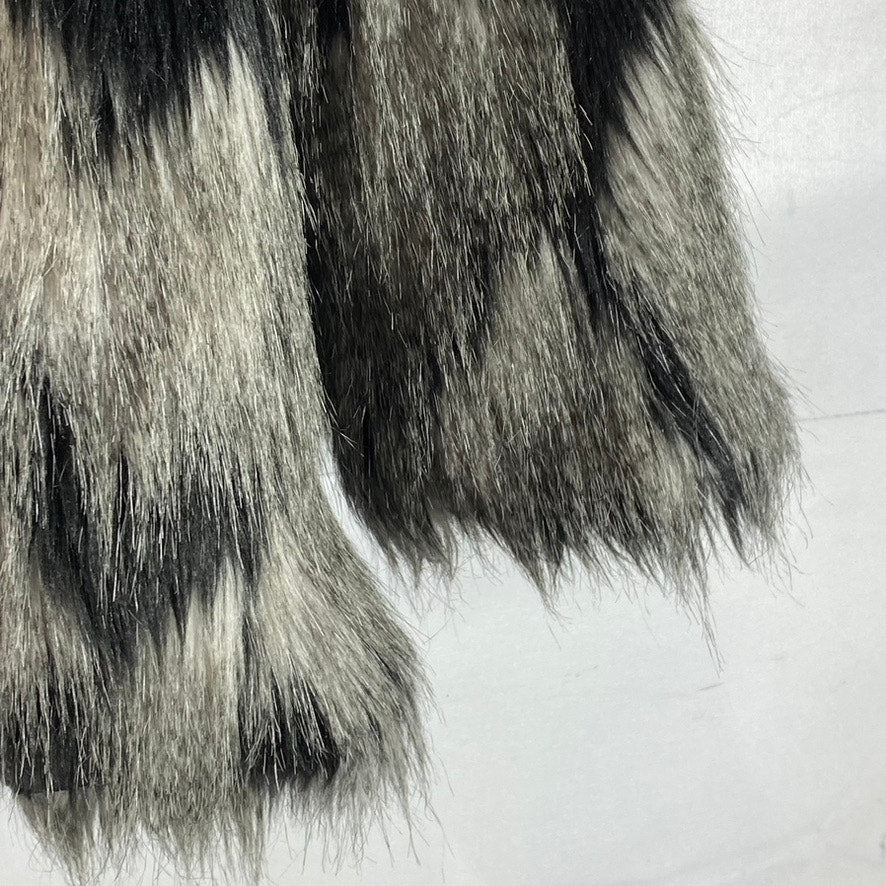 FOREVER 21 Women's Black/White Faux Fur Open-Front Coat SZ L