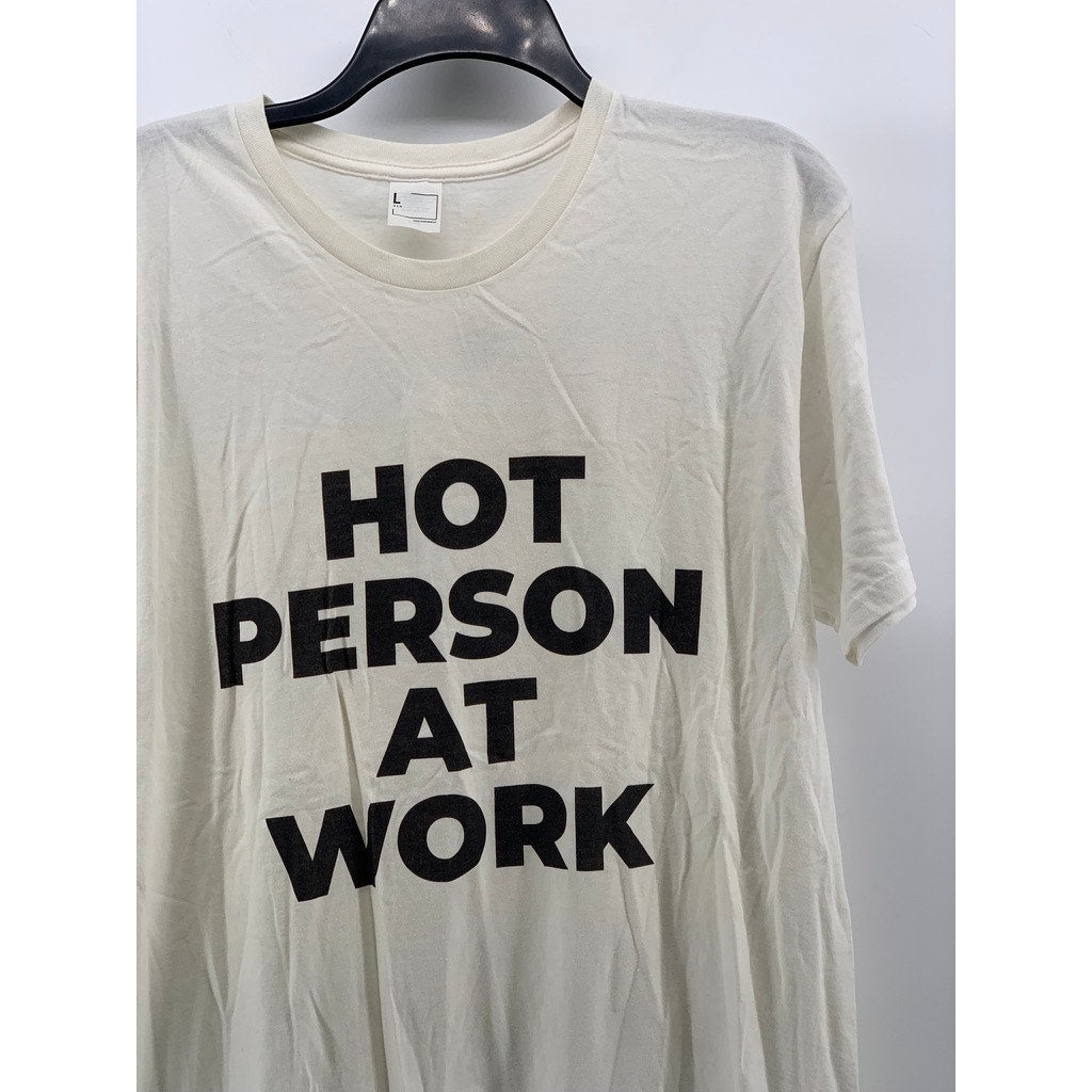 UNBRANDED Men's White Crewneck Hot Person at Work Short Sleeve T-Shirt SZ L