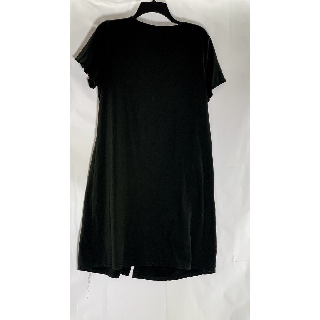 EKOUAER Women's Black Solid Scoop-Neck button-Up Short Sleeve Casual Dress L