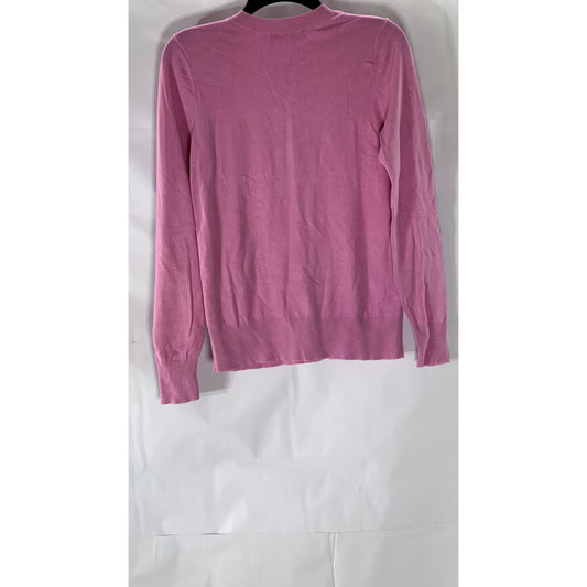 ANN TAYLOR LOFT Women's Pink Crewneck Shoulder-Button Sweater SZ M