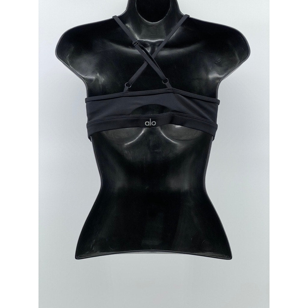 ALO Women's Black Spaghetti Strap Scoop-Neck Sports Bra SZ M