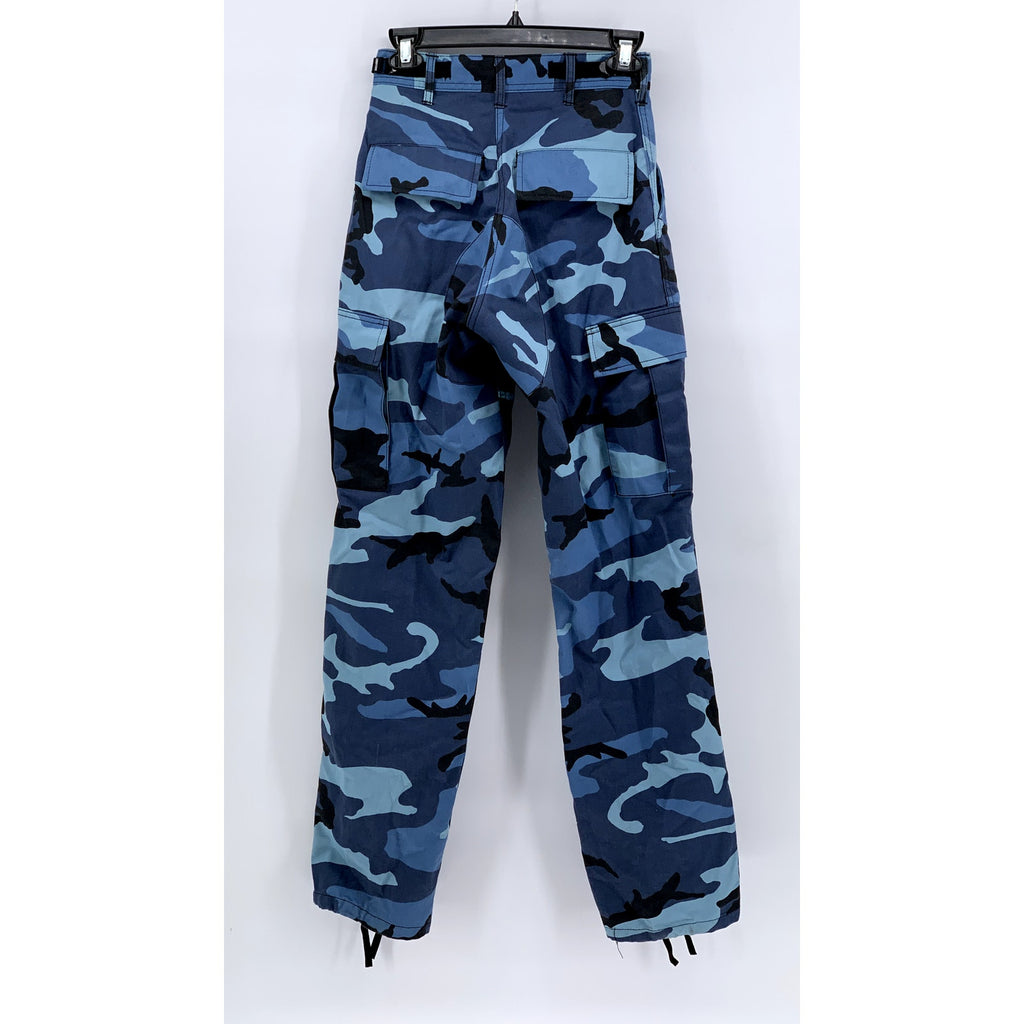 UNBRANDED Women's Blue Camo Print Button-Fly Straight-Leg Pants SZ XS