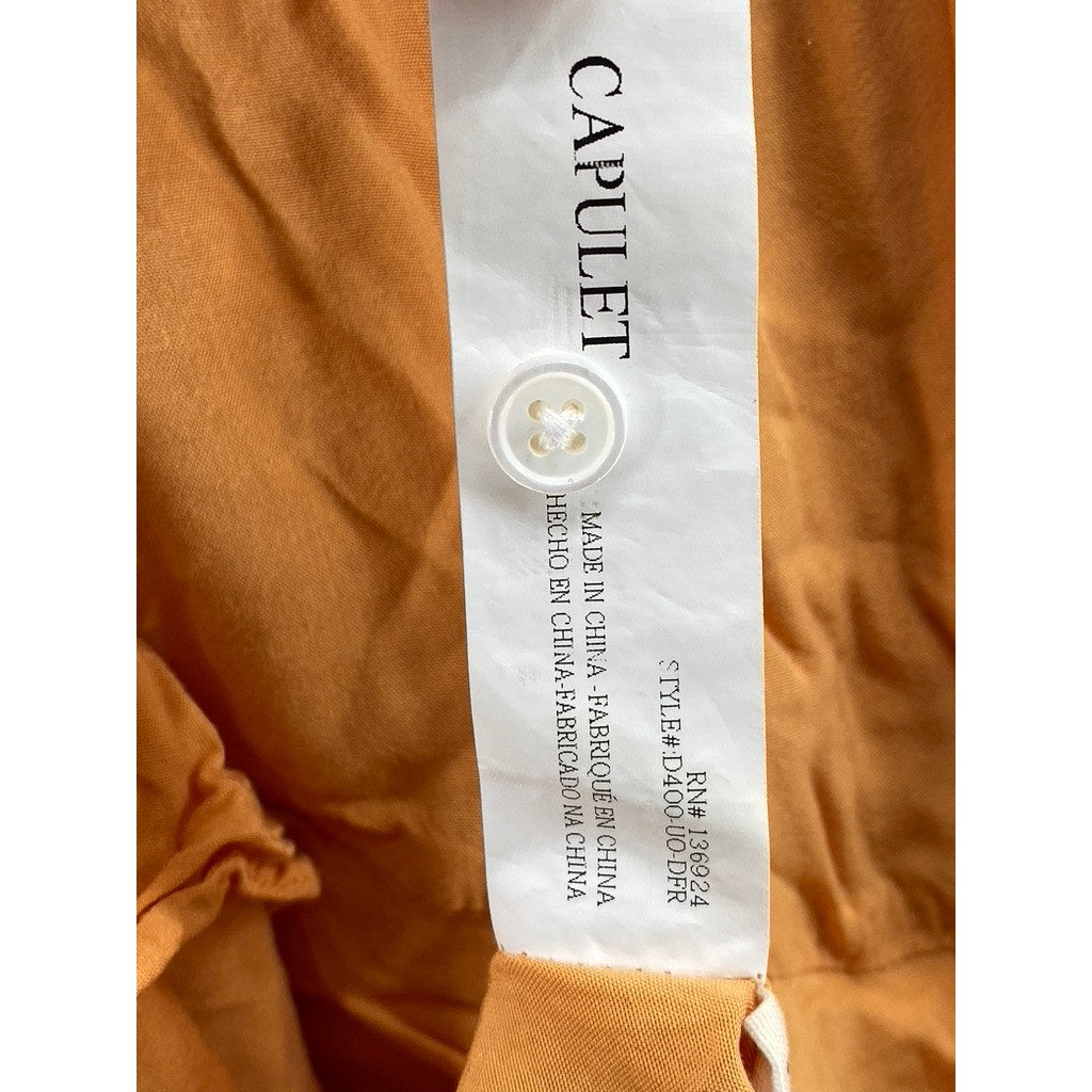 CAPULET Women’s Orange Pansy Asymmetrical Hem Wrap Long Sleeve Dress SZ S