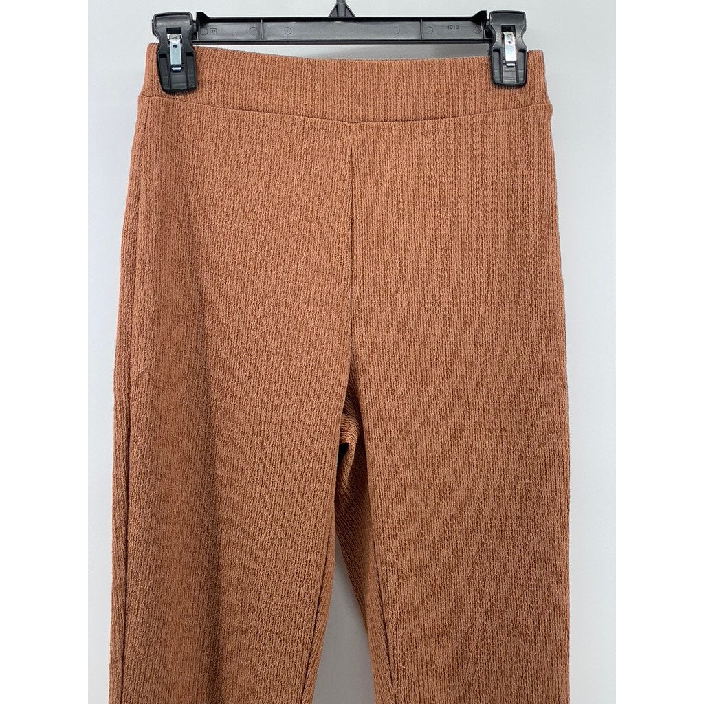 STORY ON Women's Brown Textured High-Rise Straight-Leg Pull-On Casual Pants SZ S