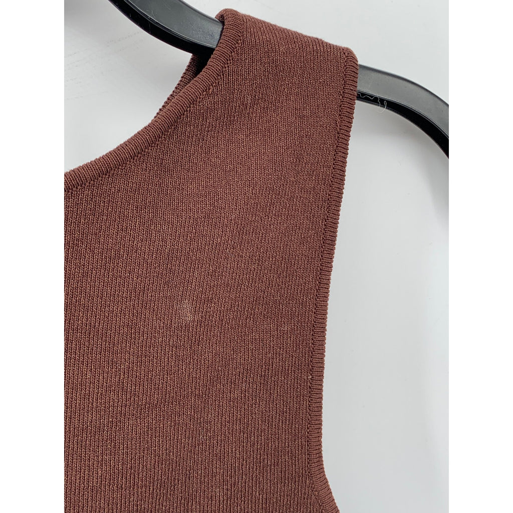 ZARA Women's Brown Ribbed High-Neck One-Sleeve Cropped Tank Top SZ S