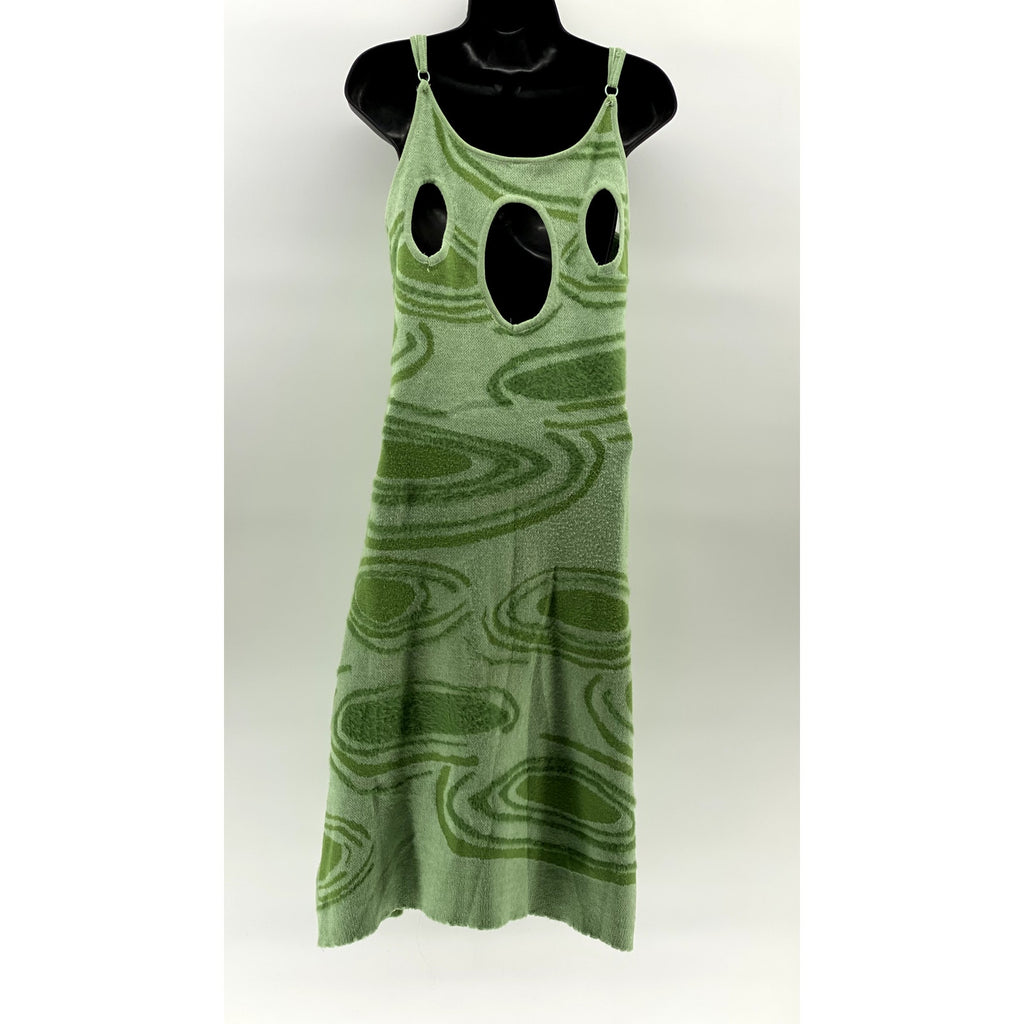 UNBRANDED Women's Green Scoop-Neck Knit Cutout Midi Bodycon Dress SZ S