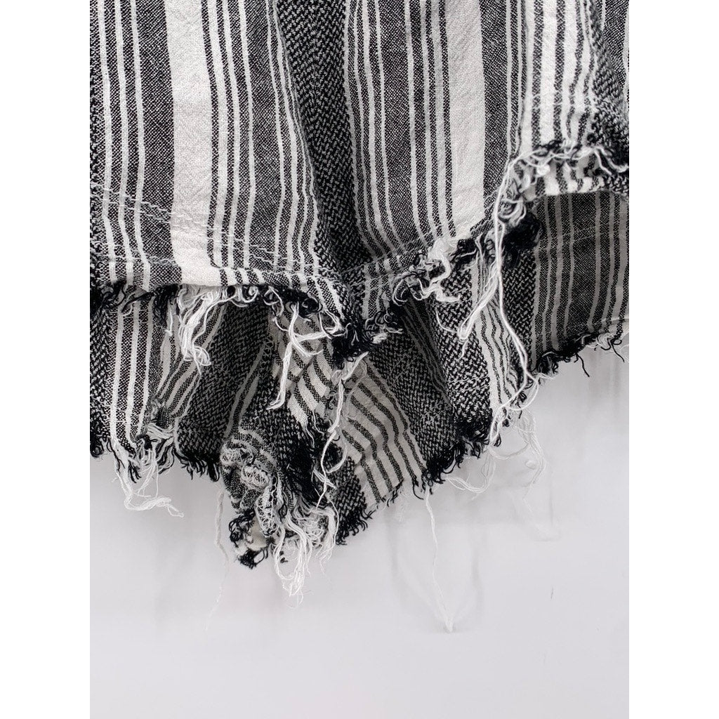 MADDEN GIRL Women's Black Striped Frayed-Hem Linen Blend Shorts SZ L