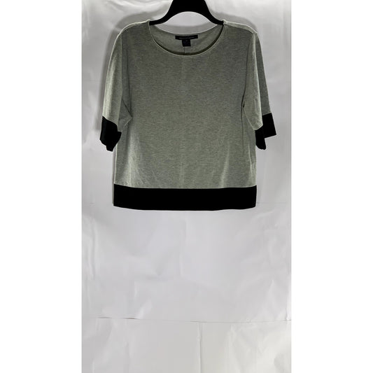 FRENCH CONNECTION Women's Black-Grey Heather Crewneck Back Slit Top SZ M