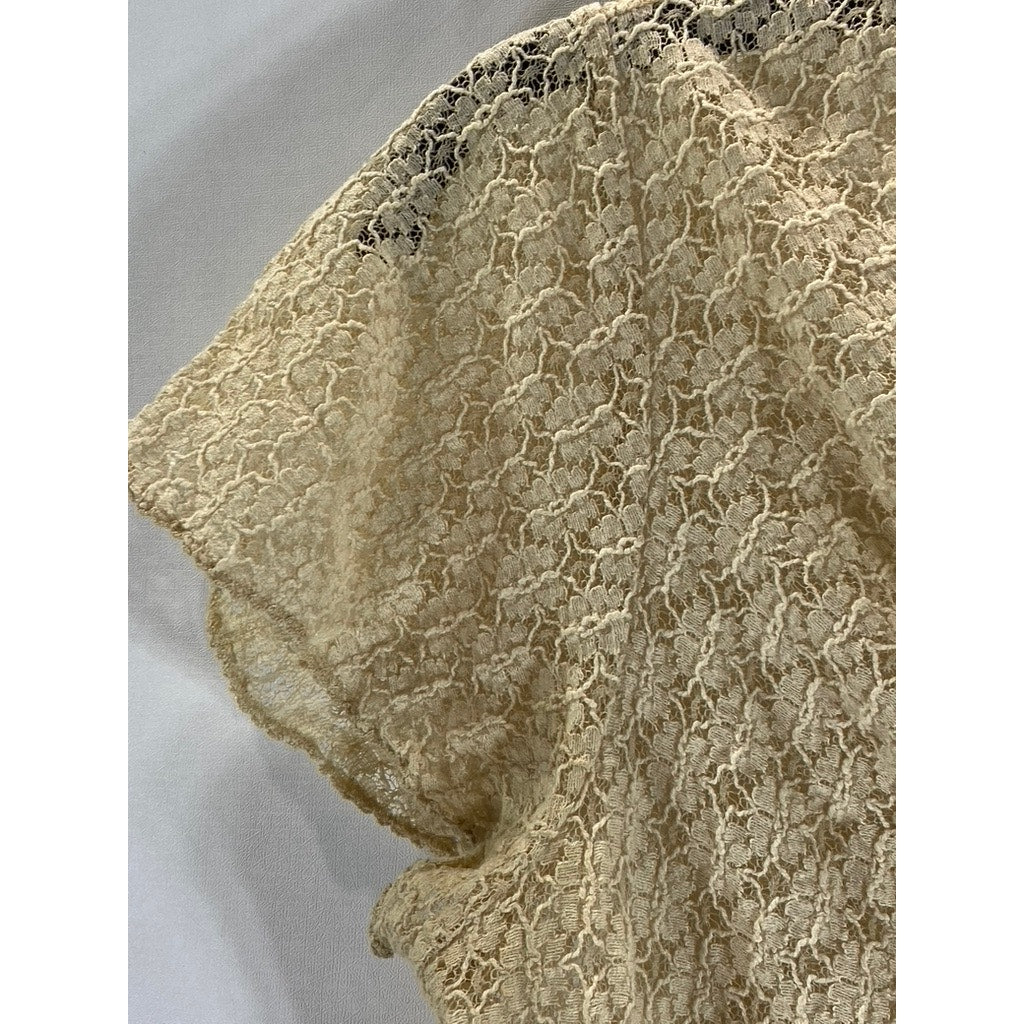 BANANA REPUBLIC Women's Tan Lace Stretch V-Neck Short Sleeve Top SZ M