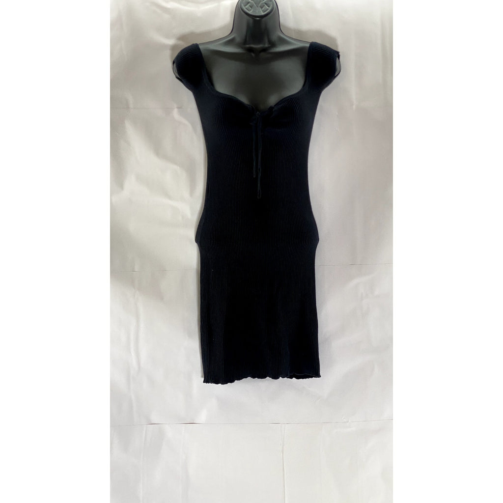 URBAN OUTFITTERS Women's Black Ribbed Tie-Front Short Sleeve Mini Dress SZ XS