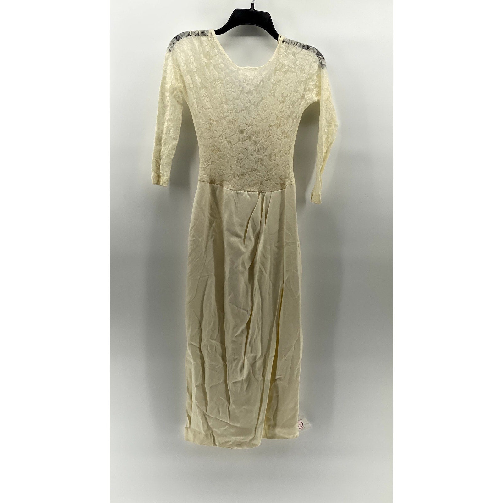 EXPO Women's Petite Ivory Crewneck Lace Long Sleeve Pleated Midi Dress SZ 6
