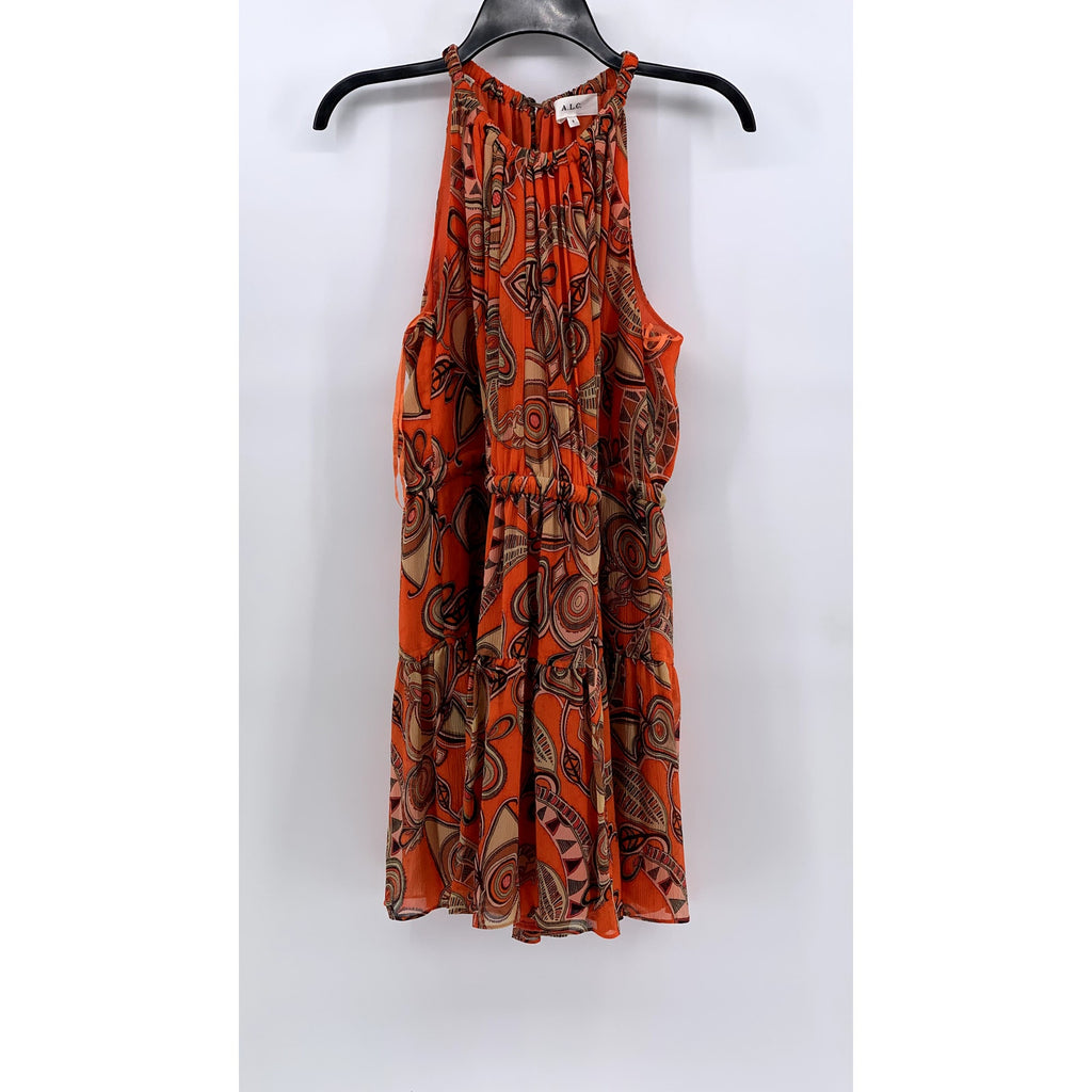 A.L.C Women's Orange Silk Bella Paisley Halter Mini Dress SZ 8