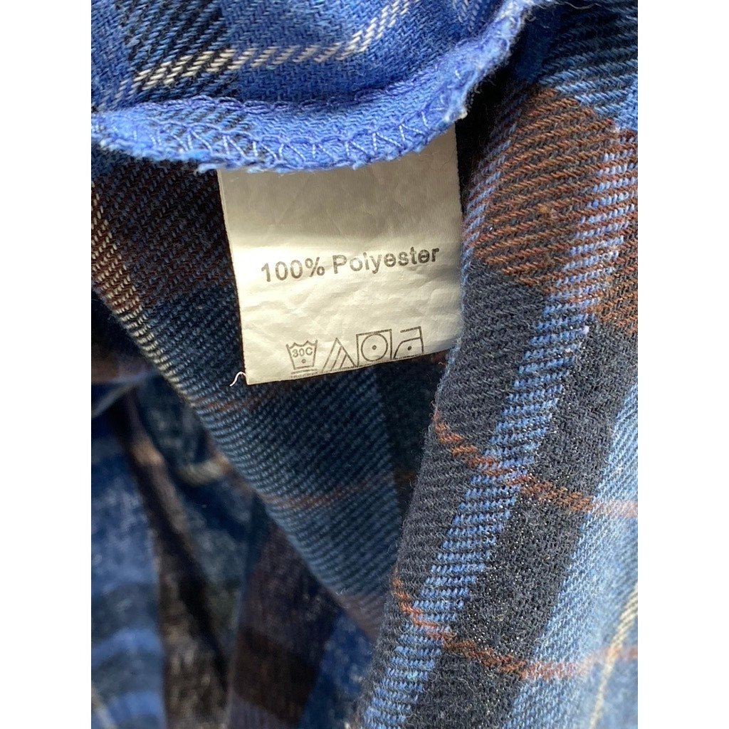 SHEIN Women's Blue-Black Plaid Oversized-Fit Button-Up Long Sleeve Top SZ 4