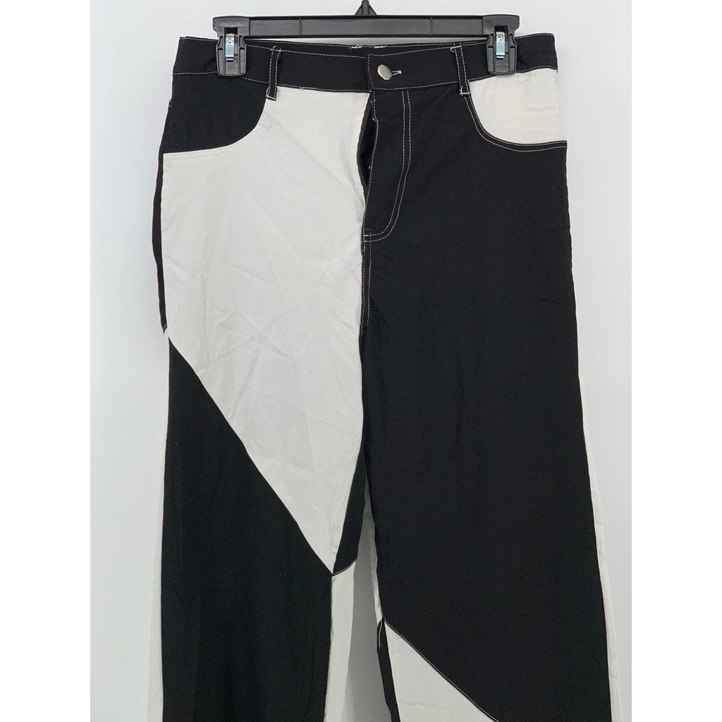 SWEET RAIN Women's Black-White Colorblock High-Rise Straight-Leg SZ L