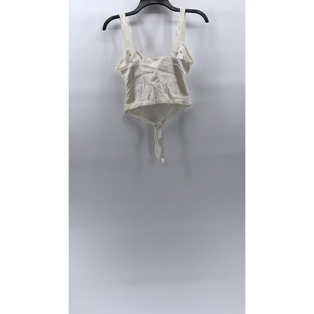 LITTLE PARADISE Women’s White Linen Tie Open-Back Cropped Tank Top SZ S